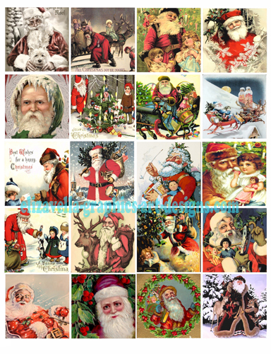  vintage old world and victorian santa claus art collage sheet printable