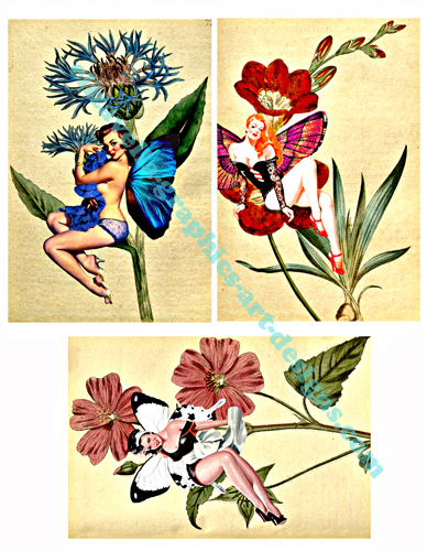 vintage pinup girl fairies fantasy fairytale art collage sheet printable
