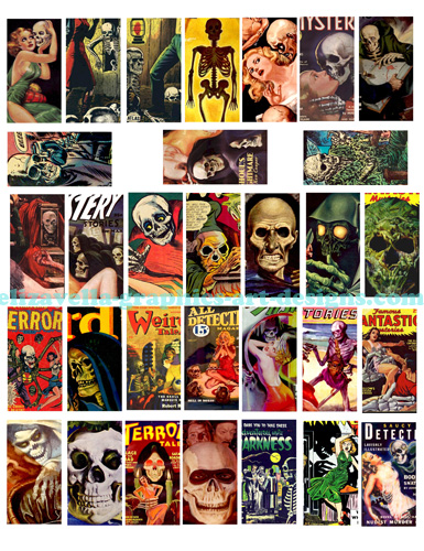  vintage skulls skeletons comic book art collage sheet printable
