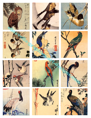  vintage bird watercolor paintings japanese art collage sheet printable