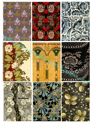  vintage floral fabric textiles art collage sheet printable