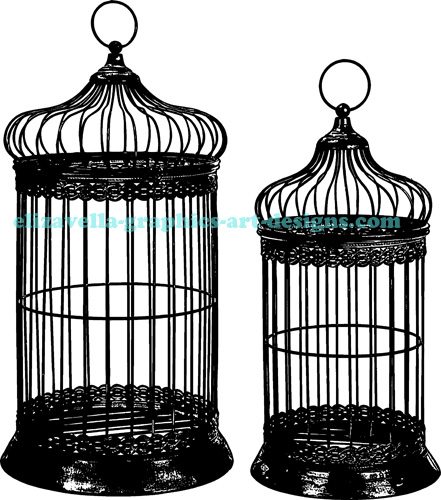 bird cages silhouette art digital download 