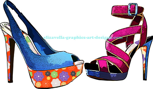  2 high heel shoes fashion art printable
