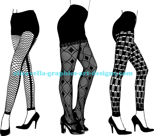  3 womens legs fishnet lace stockings fashion art printable