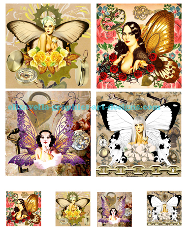  vintage pinup girl steampunk fairies art collage sheet printable