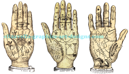  3 palm reading hands fortune teller art printable