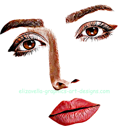  Brown eyed girl red lipstick face makeup printable art