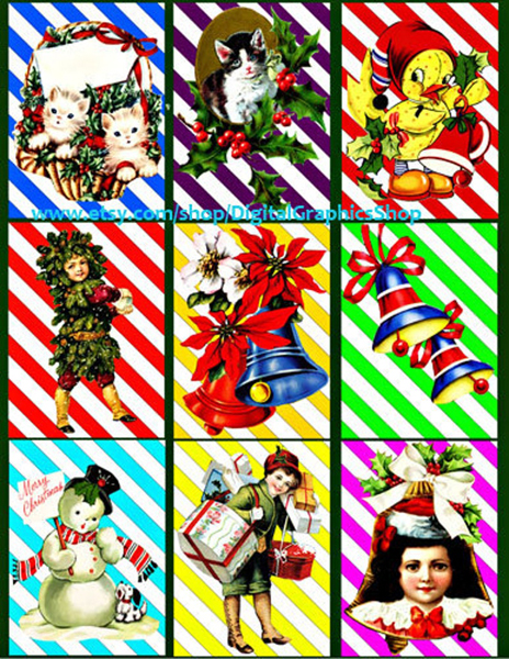 Vintage Christmas art, digital collage sheet, instant download,