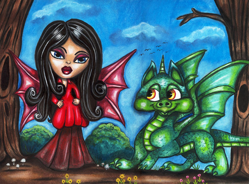 Gothling Fairy and baby dragon