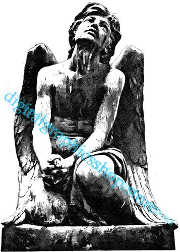   fallen angel man statue png, jpg printable art clipart instant download 
