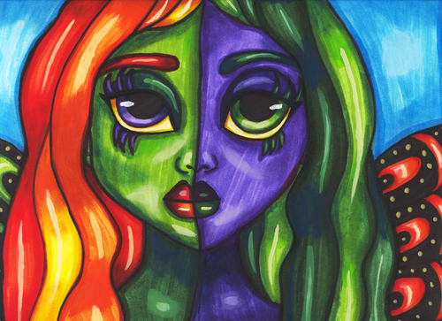  Green Purple Face Fairy Abstract art