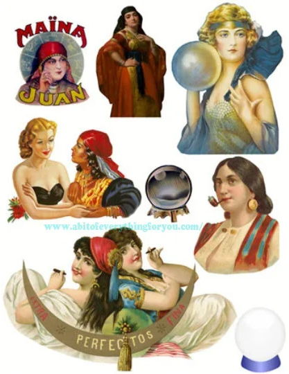  Gypsy women, Fortune tellers art, digital collage sheet, clipart, instant downloads printable art
