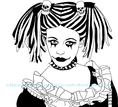  goth rag doll girl clipart wall art printable instant download