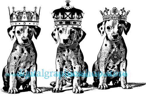  king and queen royal dalmatian puppy dogs png, jpg printable art clipart instant download 