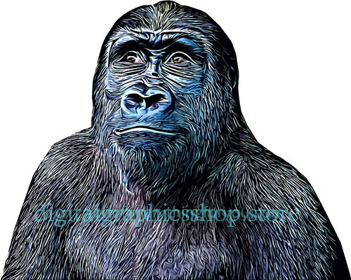 printable art smiling gorilla png, jpg, clipart, svg