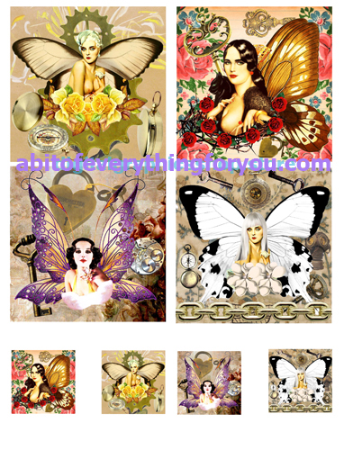  STEAMPUNK, FAIRY pinup girls, faces, png, clipart, digital print, instant download, collage sheet 