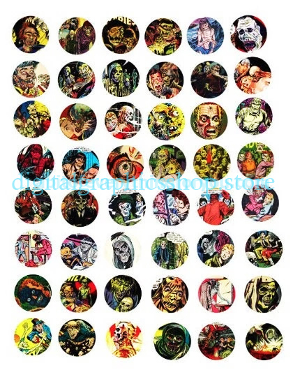 printable zombies undead ghouls digital downloadable collage sheet,